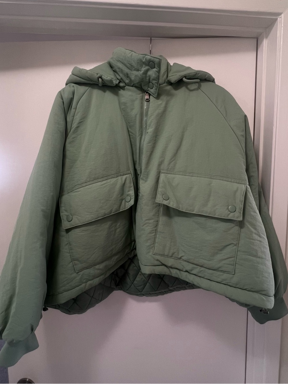 Urban Outfitters Sage Green Hooded Puffer Jacket